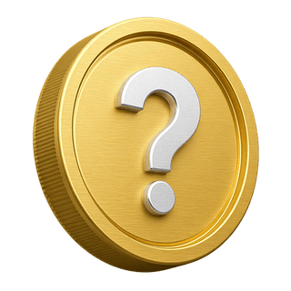 Złota dekoracyjna moneta 3D ze znakiem zapytania na stronie z FAQ